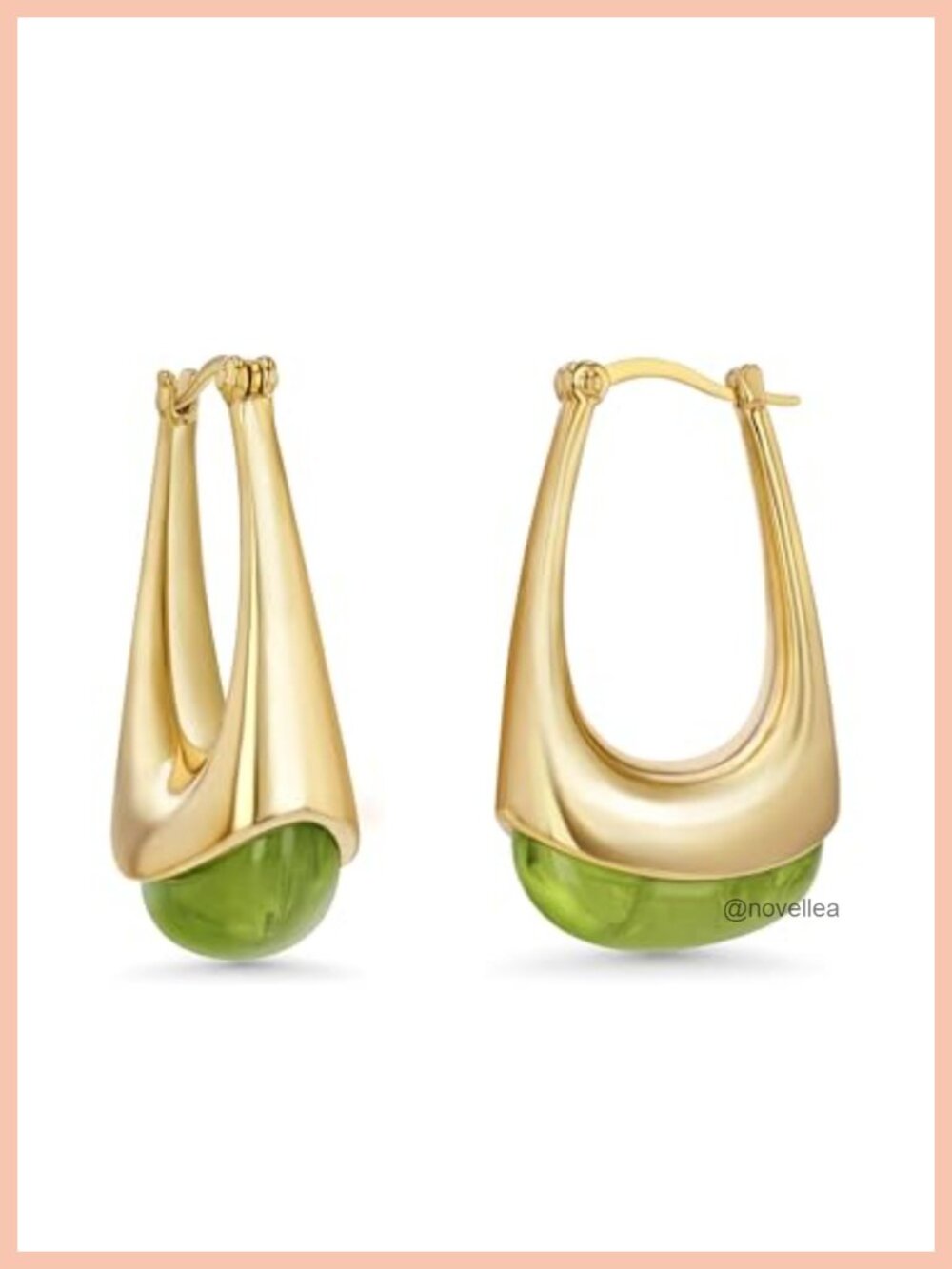 18K Gold Plated Chunky Dangle Hoop Earrings with Resin Gemstone for Women